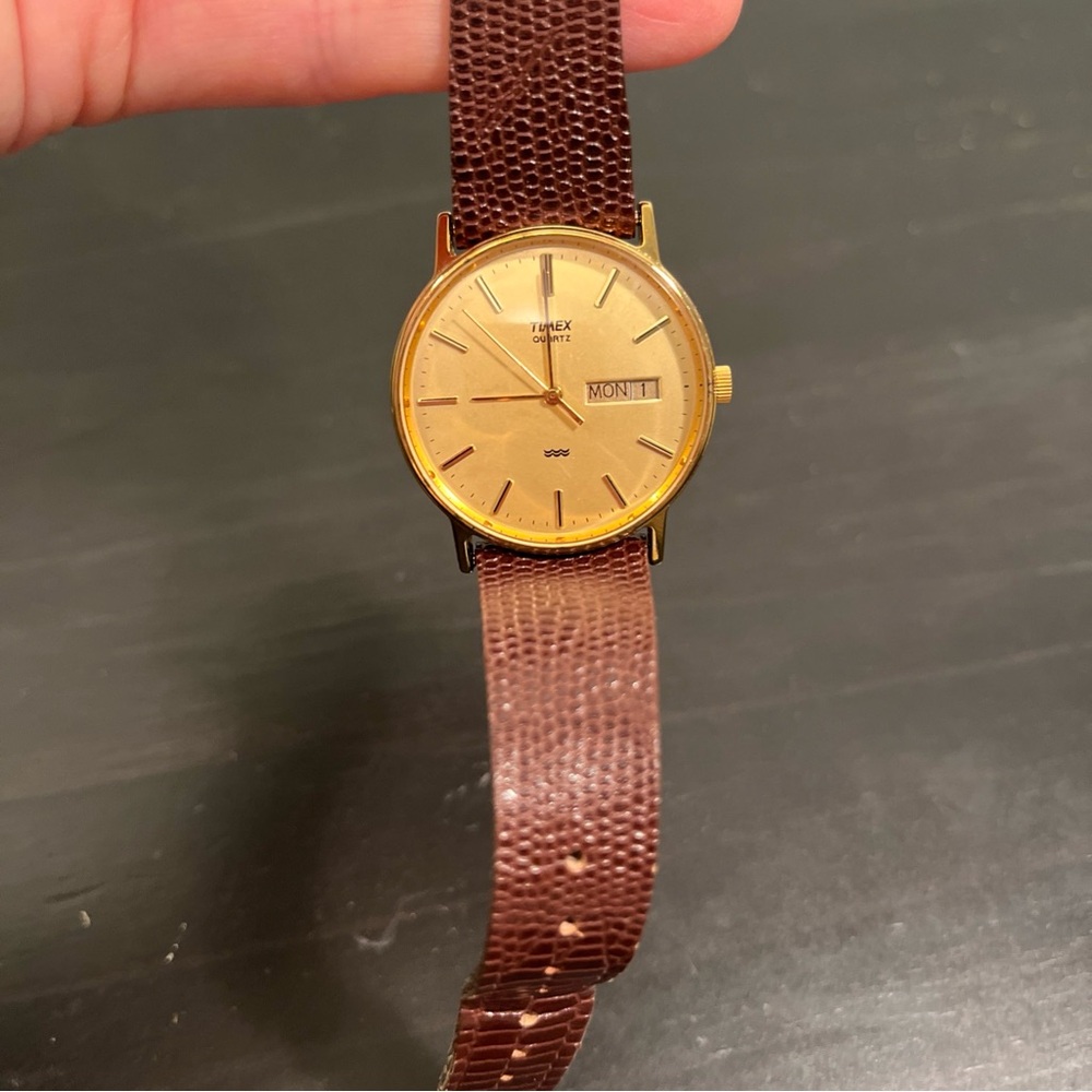 Timex Gold Dial Brown Leather Strap Men's Watch